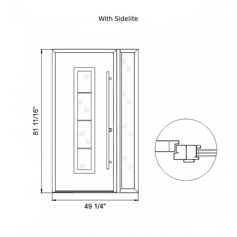 Porte d'entrée pré-suspendue à panneau en acier Diamond A9 avec panneau latéral, L 49,25 po x H 81,69 po