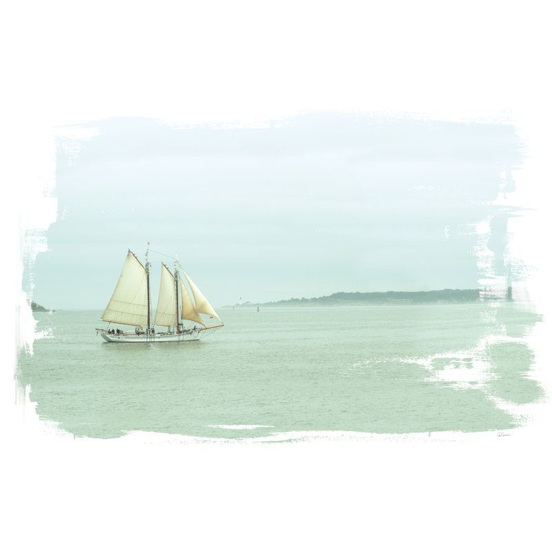 Voile sur la baie par Sue Schlabach - Peinture, H 20 po x l 30 po x P 1,25 po, Toile avec cadre érable, Non