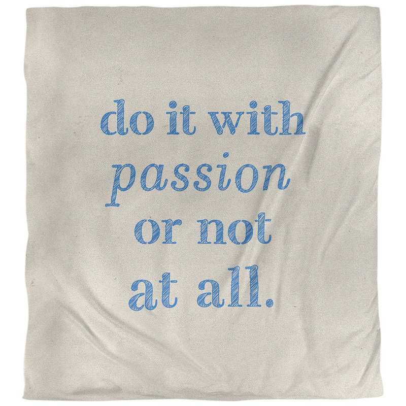 Housse de couette simple avec citation inspiration passion, Housse de couette pour très grand lit, Blanc / Bleu