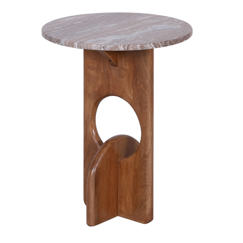 Sand Marble Wood Cutout Sculpture Base Side Table