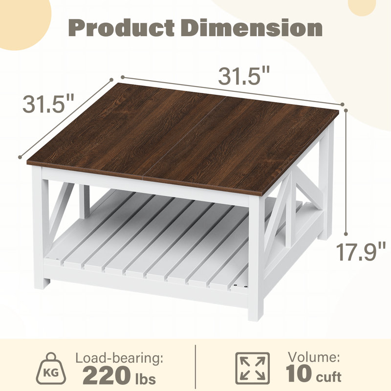 Table basse 31,5 po Farmhouse, Blanc, Brun