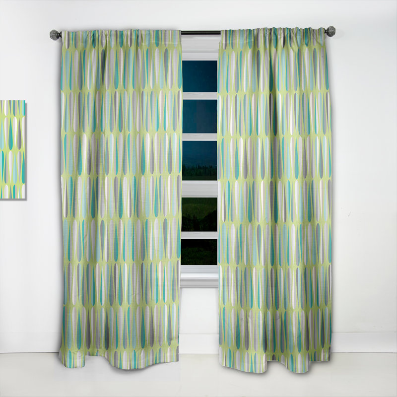 Retro Abstract Drops V - Rideau Mid-Century - Velours obscurcissant - 1 panneau, Vert, l 52 po x L 63 po