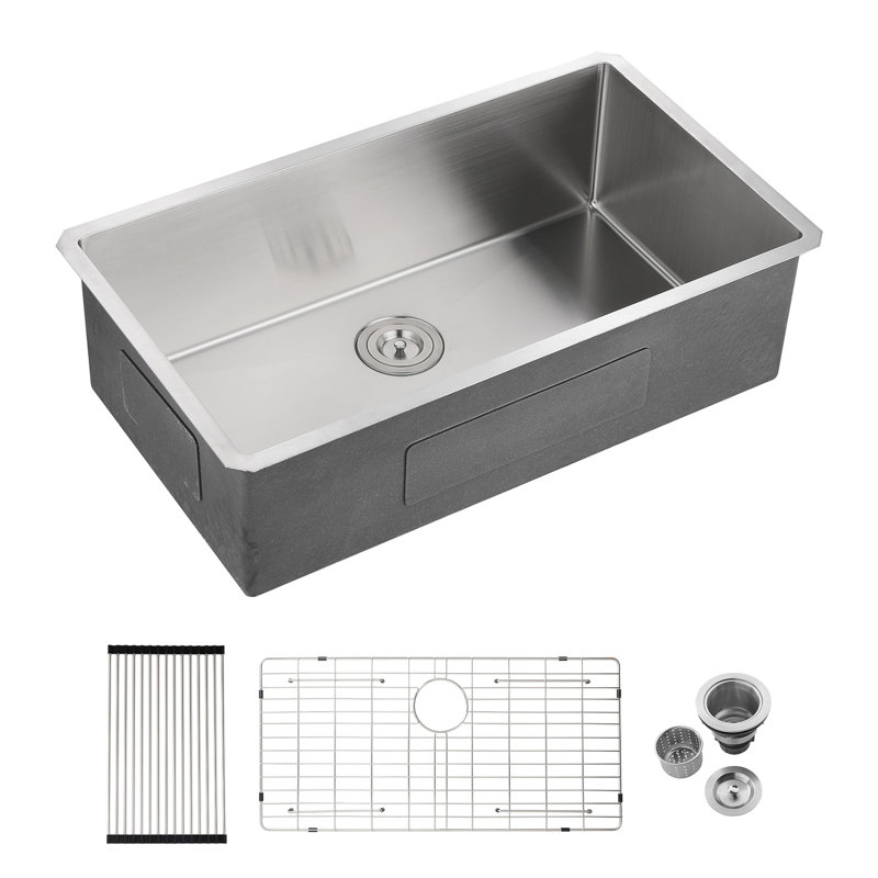 33X19x10"Undermount Single Bowl Stainless Steel Kitchen Sink, Brushed Nickel