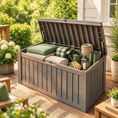 80 Gallon Resin Deck Box, Outdoor Storage Container Waterproof for Patio Furniture Cushions, Garden Tools, Pool Accessories & Yard Equipment, All-Weather, Lockable, Easy Assemble