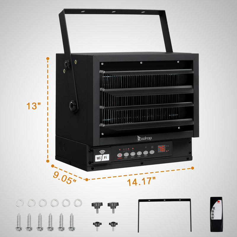 Chaufferette de garage électrique 240 volts avec télécommande et fonction Wi-Fi, Bleu, 6,000, 25