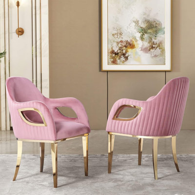 Pink Dining Chairs With Arms, Set Of 2