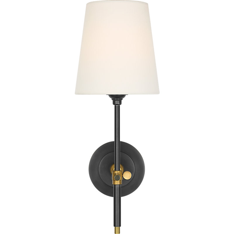 Bryant 15" Cordless Sconce with Linen Shade, Bronze/Hand-Rubbed Antique Brass