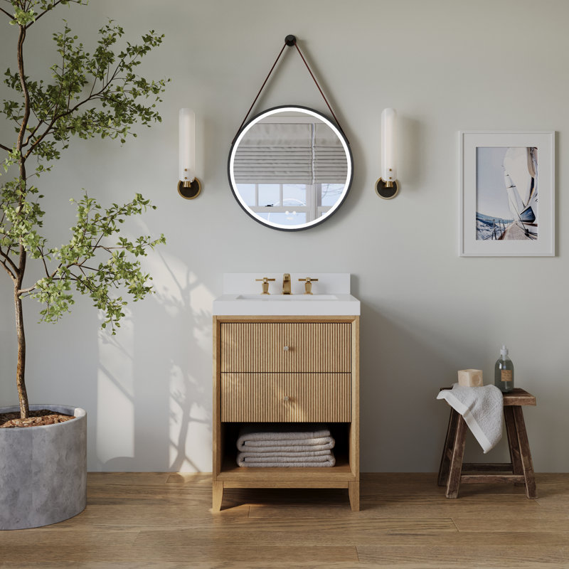 Momo 36" Freestanding Standard Single Bathroom Vanity with Top, Oak, 24"