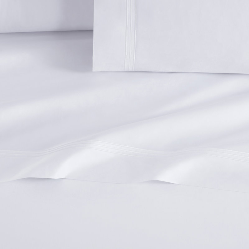 Ensemble de draps en satin de coton 600 fils, Simple, Blanc