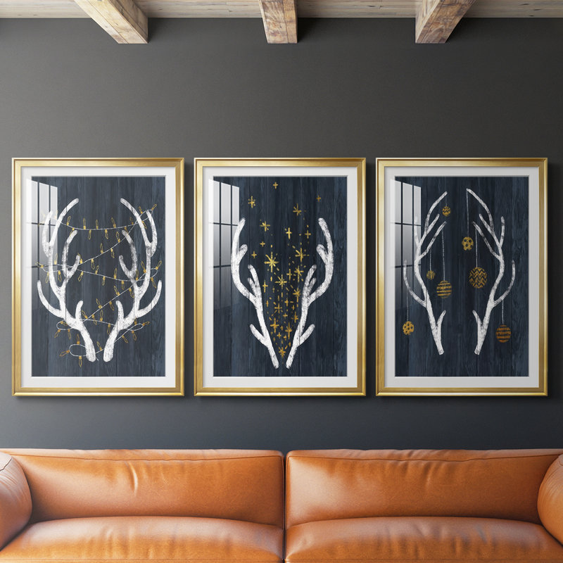 Bois et lumières - Impression encadrée sur mesure de qualité supérieure - 3 pièces, H 19 po x l 45 po, Doré