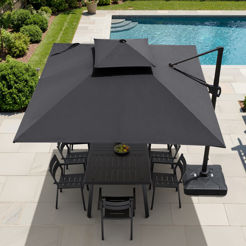 Parasol en porte-à-faux rectangulaire en aluminium avec base lestée 128 po x 104 po, Noir