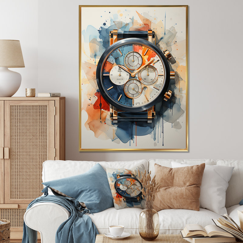 Bayim beige minimalisme montre II - reproduction sur toile, H 40 po x l 30 po x P 1,5 po, Cadre flottant doré