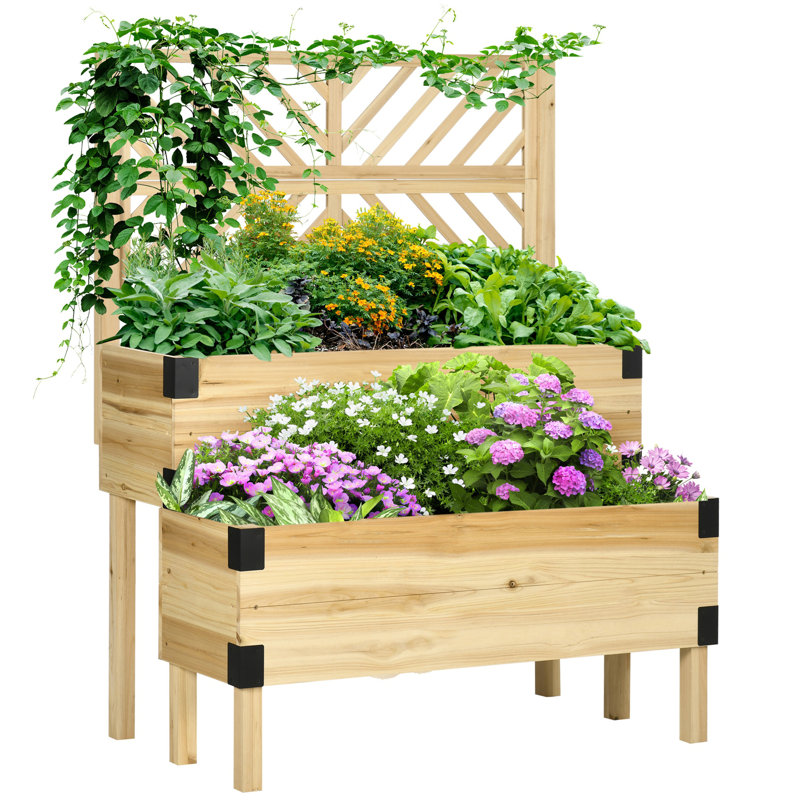 Lit de jardin surélevé avec treillis, Bois naturel