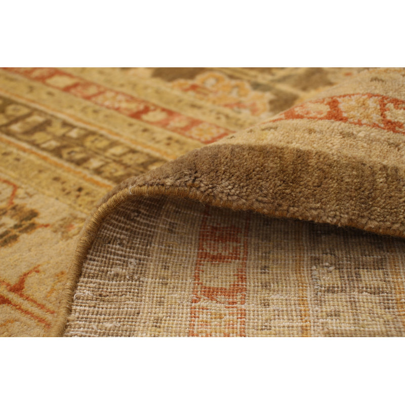 Tapis de zone en laine beige/brun 10 pi x 12 pi 6 po à la main one-of-kind-noué la 2010 ushak Boeld