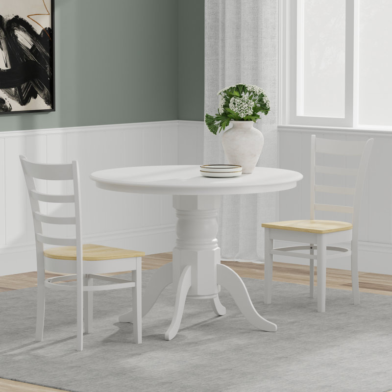 Ensemble de salle à manger en bois d'hévéa massif pour 4 personnes Fairmount, Blanc, Ensemble de salle à manger 3 pièces