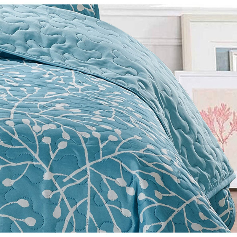 Arriyana Floral Quilt, Full/Queen Quilt + 2 Sham, Aqua