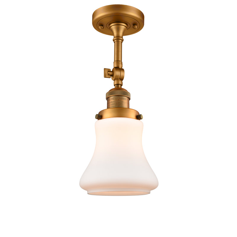 Edda Glass Semi Flush Mount, 6 Watt Vinage LED Bulb, Brushed Brass, Matte White