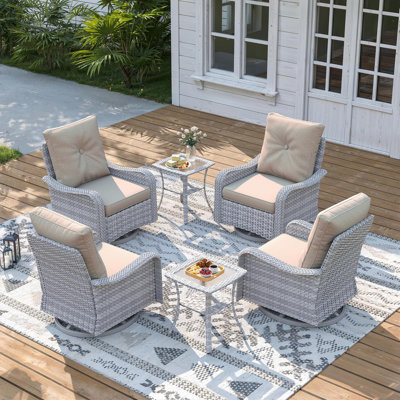 Ensemble de meubles de patio en osier 6 pièces, chaises berçantes pivotantes avec coussins de 4 po