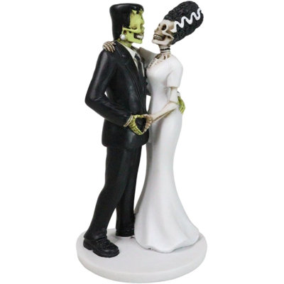 Wedding Dance Skeleton Frankenstein Skull Bride And Groom Love Sign Figurine