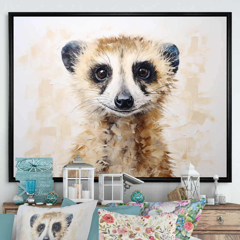 Minimalisme Meercat Portrait sur toile, Cadre flottant noir, H 30 po x l 40 po x P 1,5 po