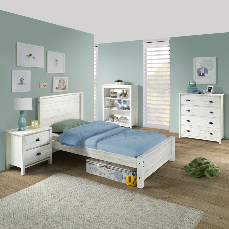 Lit plateforme en bois massif RUSTIC, Simple, Blanc rustique
