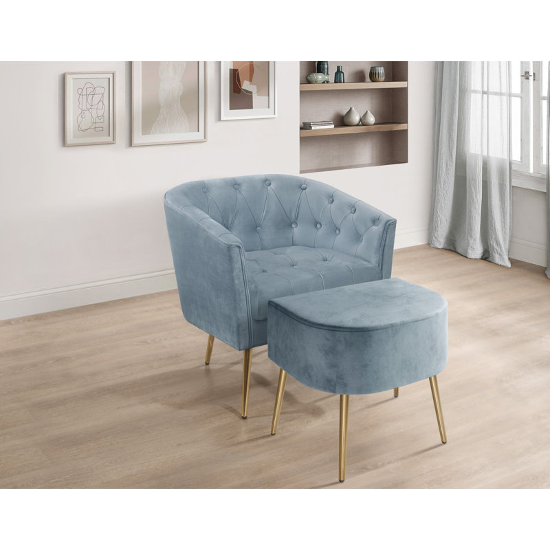 Fauteuil et repose-pieds Wynnwood, Velours bleu