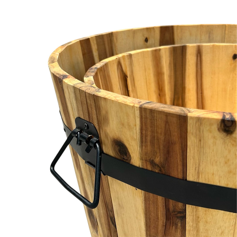 18"D Solid Acacia Wood Planters (Set of 2 - 18"D & 14.5"D) - Natural Wood Color, Natural