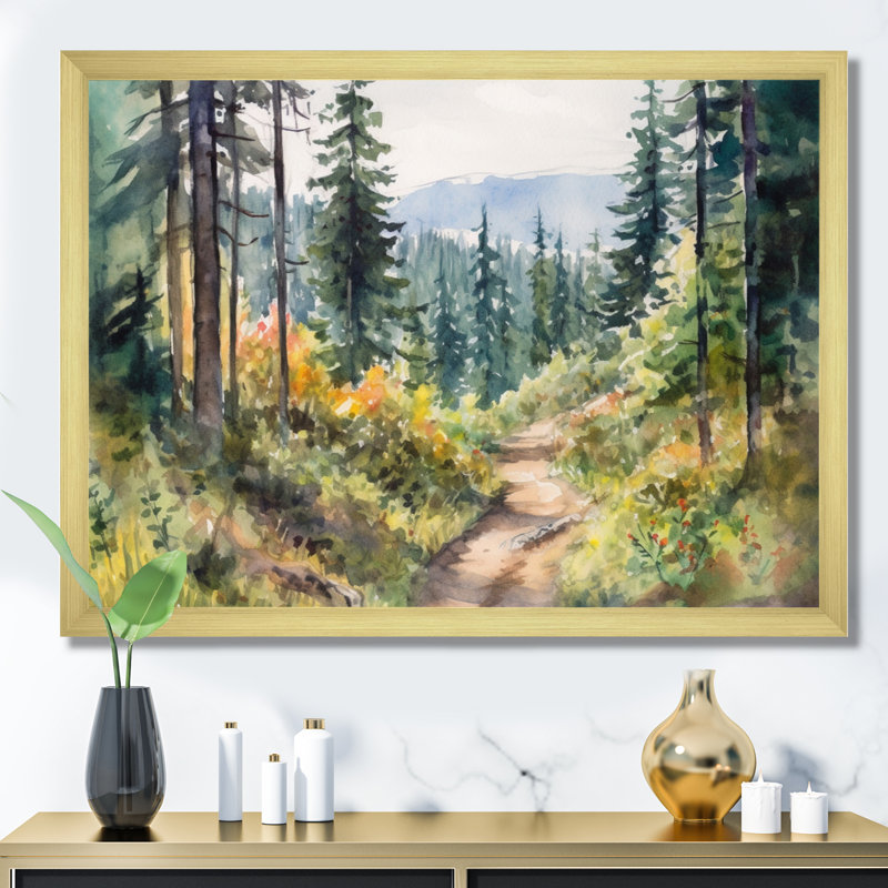 «Little Road In Mountain Landscape X - Forest», reproduction d'art sur toile, H 34 po x l 44 po x P 1,5 po, Cadre doré