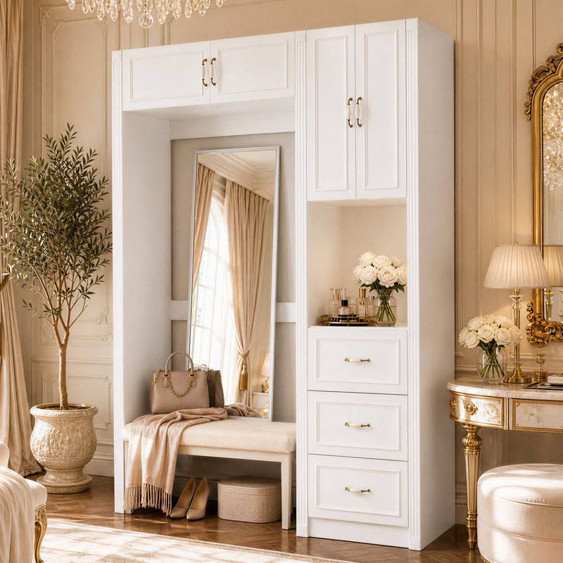 Armoire ouverte 66,5 "avec commode avec 4 armoires, 3 tiroirs et espace central l 38,2"