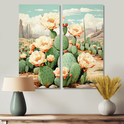 Corail vert, cactus du désert, pointillisme IV - cactus floraux, impressions sur toile