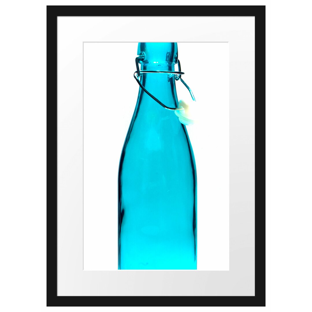 Gerahmtes Poster Blaue Glasflasche