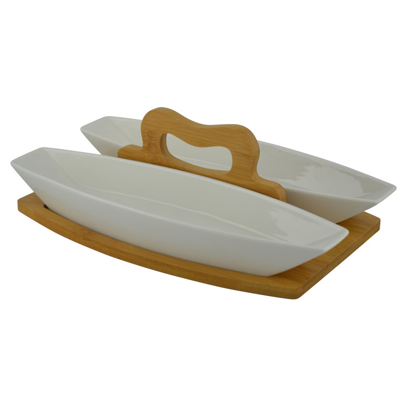 Gove 2 Section Appetizer Server with Bamboo Tray and Handle
