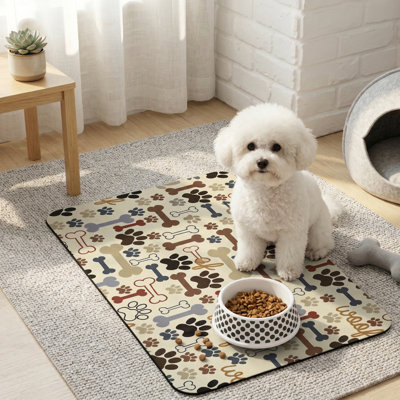 Tapis imperméable pour chien et chat beige 12 po x 20 po, napperon absorbant pour bols d'eau et de nourriture, protège les planchers