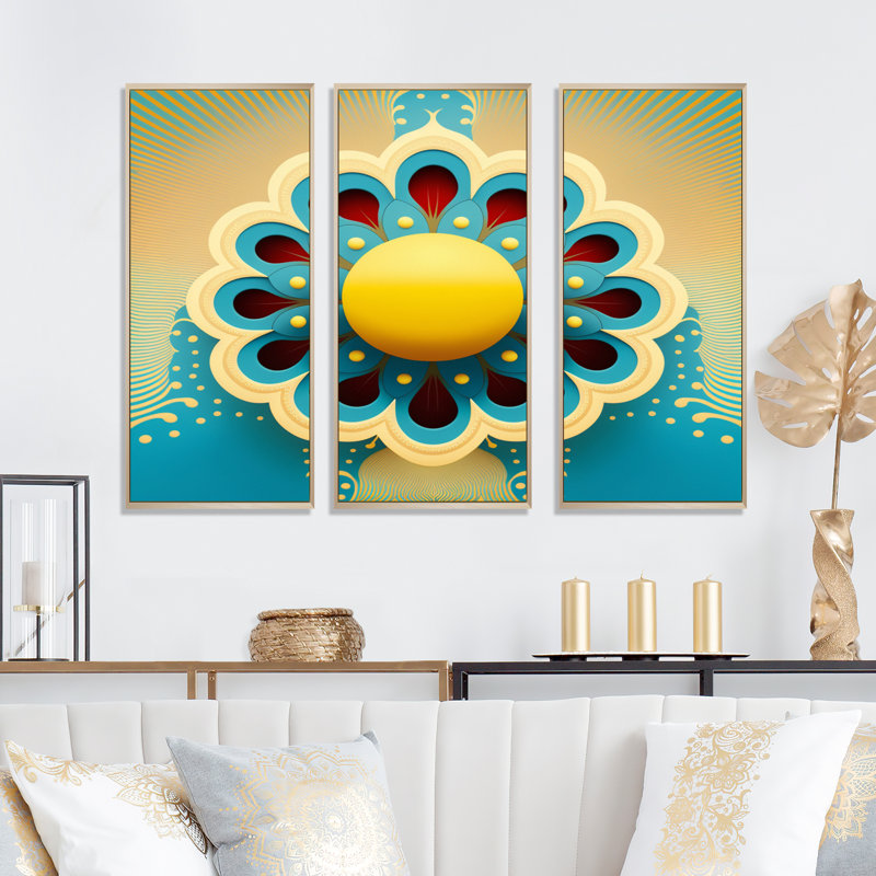 «Blossoming Golden Moon I», reproduction de 3 pièces sur toile, H 28 po x l 36 po x P 1 po, Toile avec cadre naturel