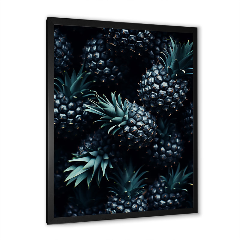 Ananas vert et noir - ananas, art mural, Cadre simple noir, H 20 po x l 12 po x P 1 po