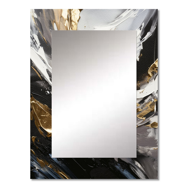 Rhythm Of Pleasure Abstract Black And Gold III - Abstract Painting Decorative Wall Mirror, Gold Mirror, Printed Metal Art