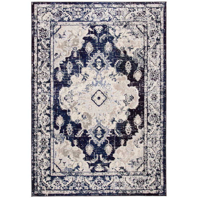 Almyra Oriental Area Rug, Rectangle 8' x 10', Ivory/Navy
