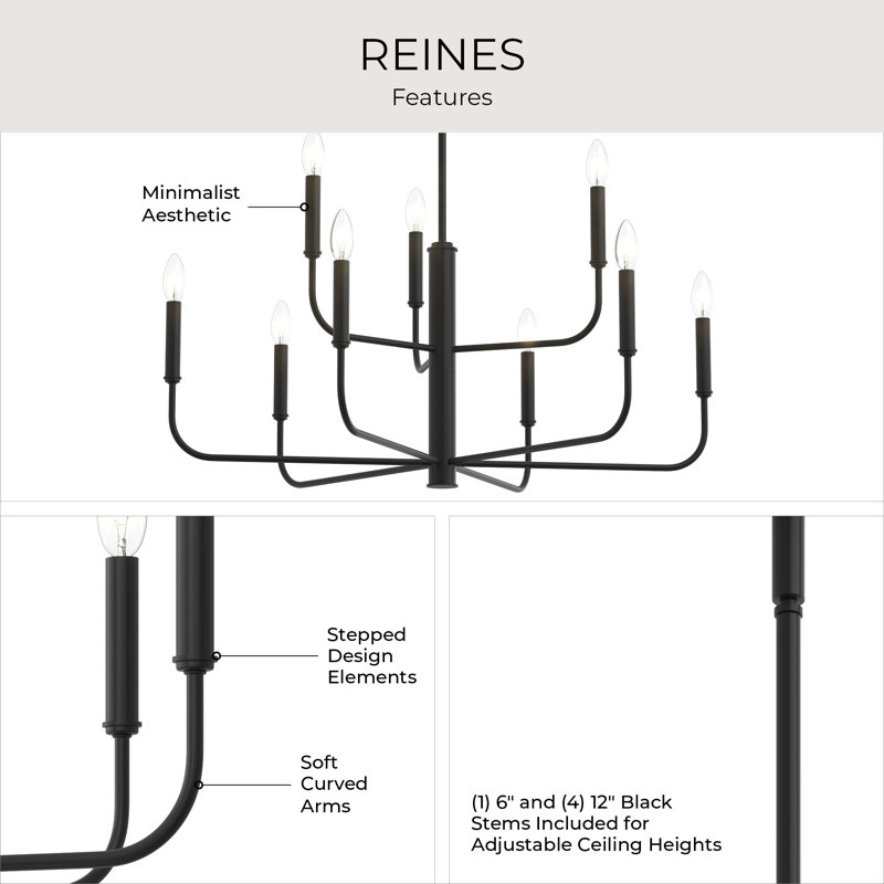 Reines 9-Light Matte Black Two-Tier Chandelier, Matte Black