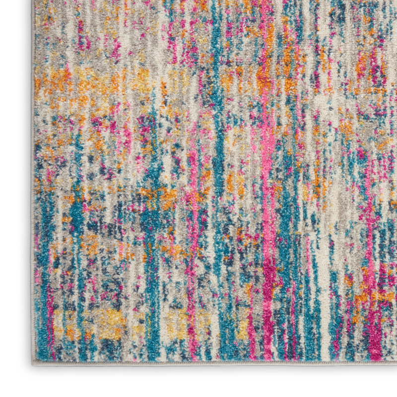 Tapis fuchsia / bleu à motif abstrait Harrower, Tapis de couloir 2 pi 2 po x 7 pi 6 po
