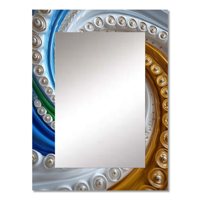 Yellow And Blue Fractal Kaleidoscope Dreams III - Abstract Spirals Mirror, Modern Unique Wall Mirror, Printed Metal Art