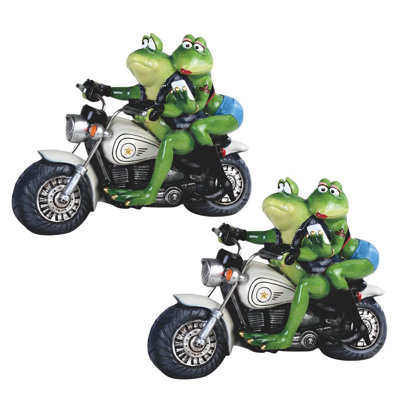 "2-PC Set" ICE ARMOR 10"W Frog Couple Riding Motorcycle Statue Funny Animal Figurine Figurine Statue Ornament Home/Room Decor and Perfect Gift Ideas for House Warming, Holidays and Birthdays Great Collectible Addition