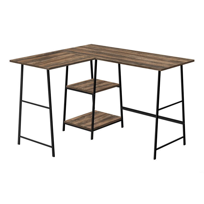 Bureau d'ordinateur, bureau personnel, coin, tablettes de rangement, L 48 po, Marron foncé