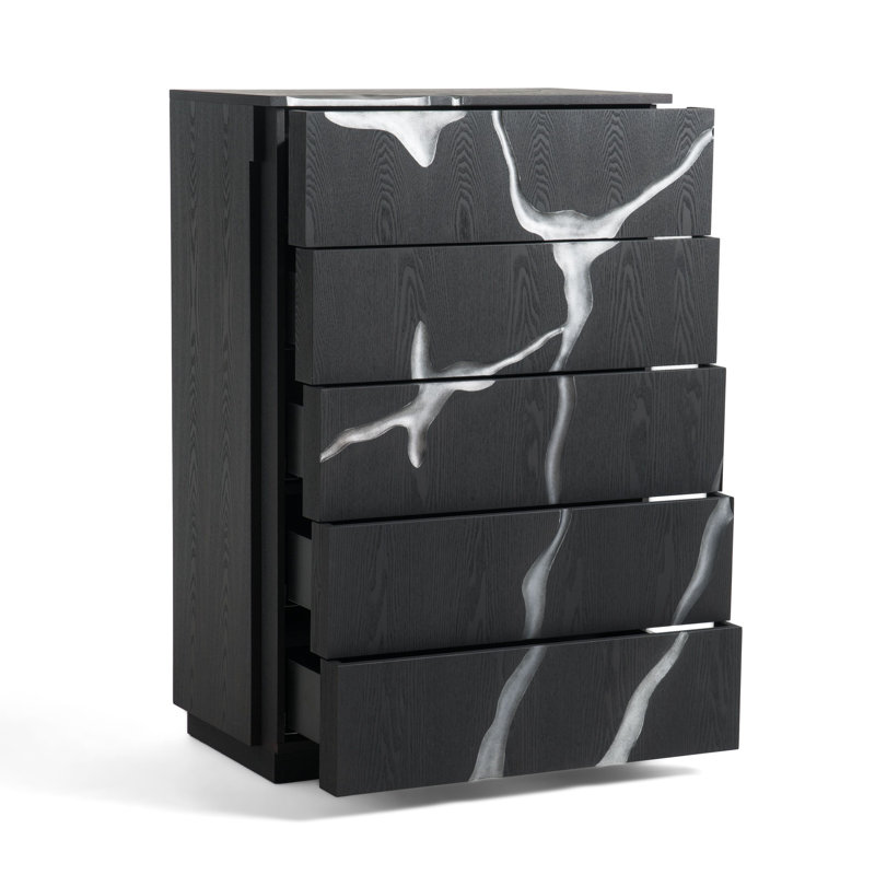 Velva 5 Drawers 30" W Chest, Brown Ash/Silver