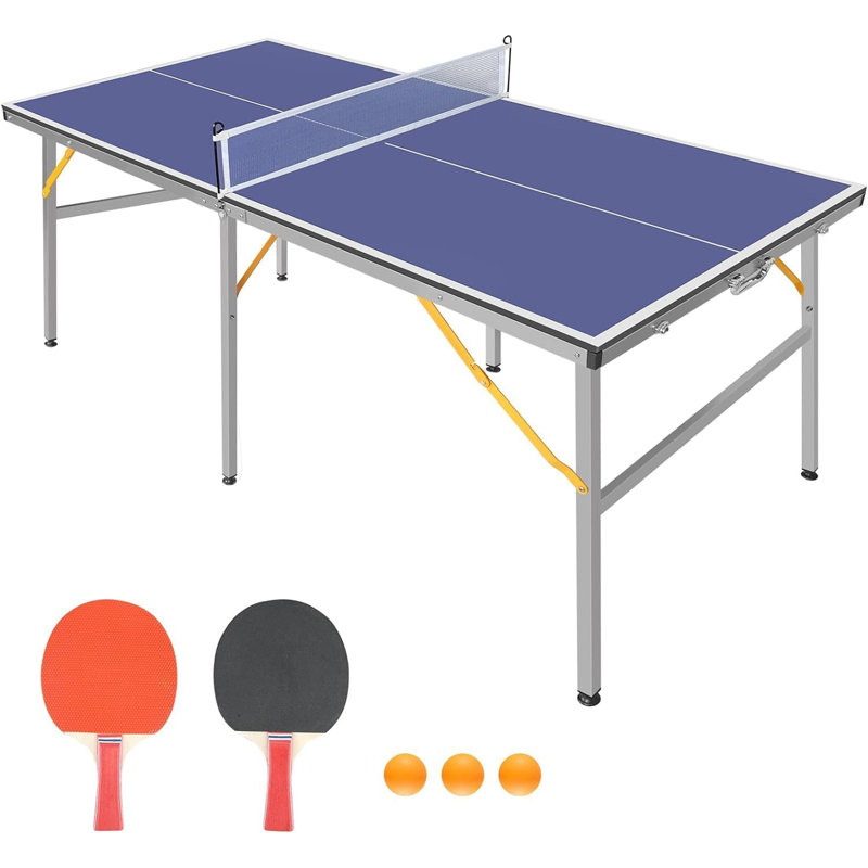 6x3ft Folding Ping Pong Table, Portable Indoor/Outdoor Table Tennis Set with Net, 2 Paddles & 3 Balls for Adults and Teens