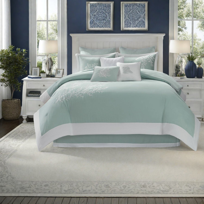 Ensembles de literie surdimensionnés en coton, style côtier jacquard turquoise pour la maison