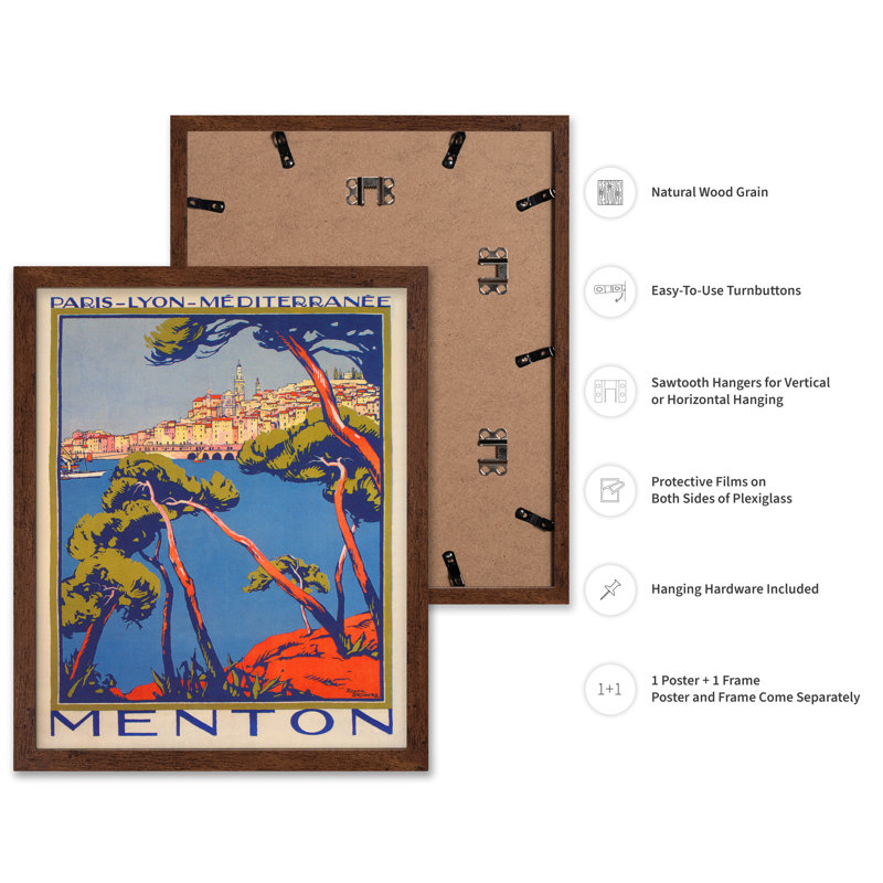 Menton, France, H 08 po x l 10 po, Affiche, Encadrement brun