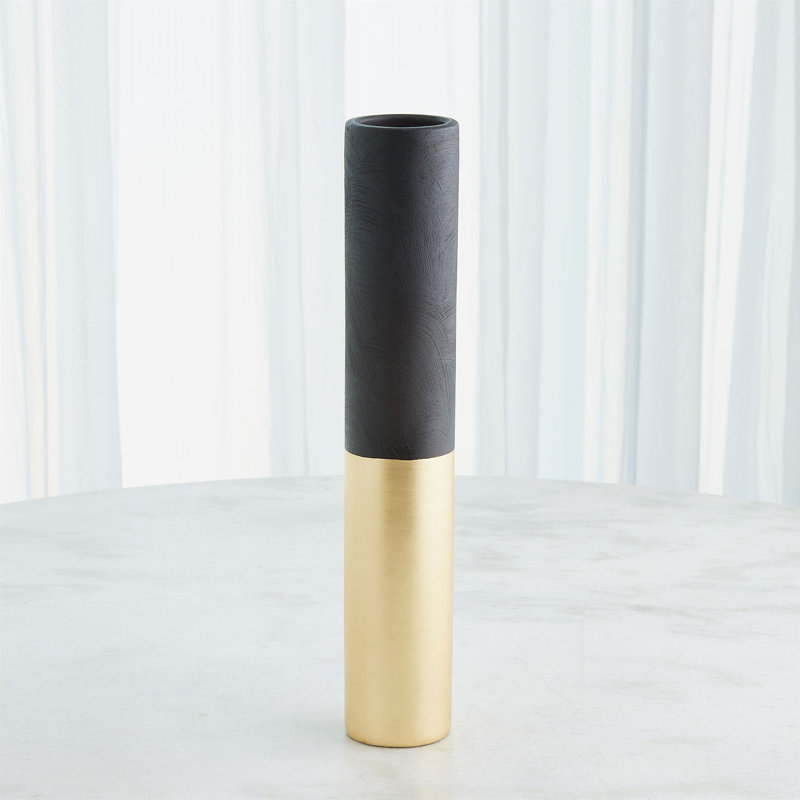 Collins Vase-Matte Black/Gold Metallic-Lg, 20" H x 3" W x 3" D