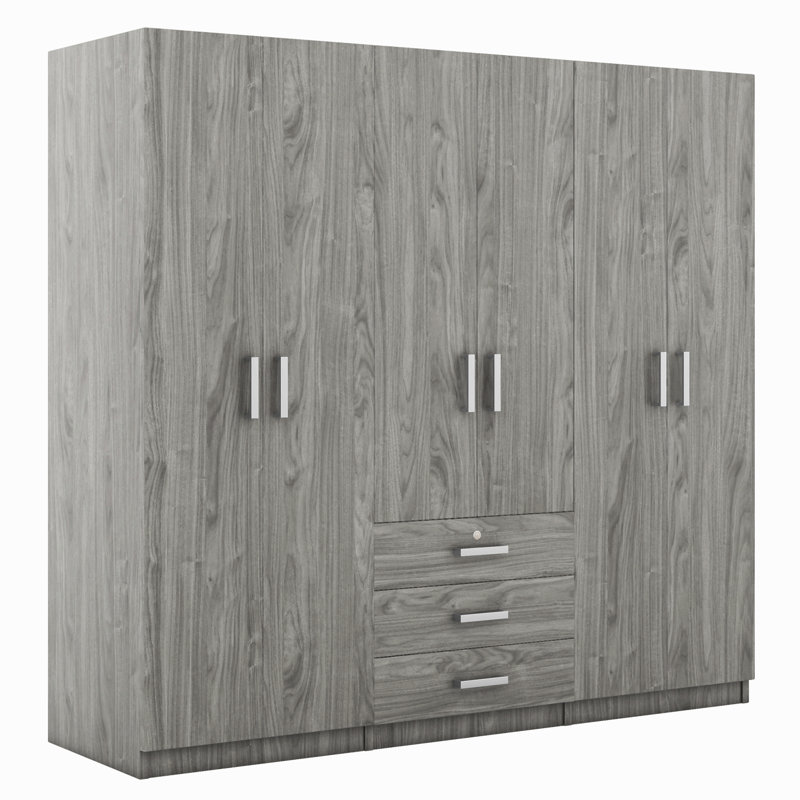 Rangement pour garde-robe en bois à 6 portes avec 6 grands tiroirs, Gray
