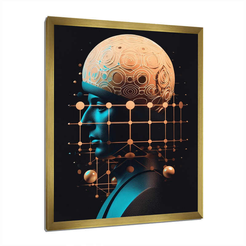«Sci-Fi Portrait of Blue Futur Man» sur toile, Cadre doré à une seule photo, H 32 po x l 16 po x P 1 po