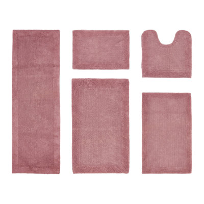 Makayln 100% Cotton 2370 GSM Tufted Reversible 5-Piece Bath Rug Set – Ultra Soft, Highly Absorbent, Machine Washable, OEKO-TEX Certified, Ideal for Shower, Bathtub, Vanity & Sink Areas, Pink